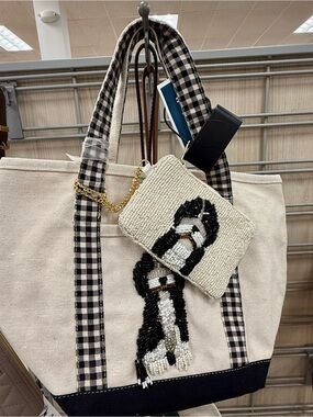NEW ADORABLE BEADED LABRADOODLE CANVAS TOTE PURSE